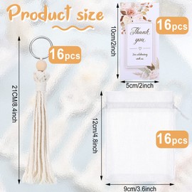 Giegxin Boho Keychain Favors Set Mini Macrame Keychains Boho Tassel Key Ring Organza Bags Thank You Tags for Birthday Wedding Party Favors Bohemian Baby Bridal Shower Rainbow Party Supplies (48 Pcs)