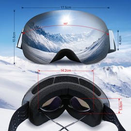 NENKI Ski Goggles for Men and Women, Anti-Fog Ski Goggles, UV 400 Frameless Ski Goggles, Suitable for Ski Helmet, OTG Skiboard Goggles, Silver