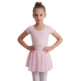 WEGETIT Leotard Girls Gymnastics Toddler Dance Ballet Pink Leotard Dresses with Skirt (Pink,4-6 Years)