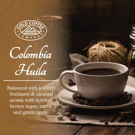 Gold Coffee | Premium Colombia Huila, Medium Roast, Whole Bean | 100% Colombian Coffee, 1 lb.
