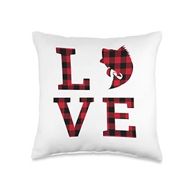 Kismet Designs Love Bass Fishing Red Buffalo Check Rustic Lake Cabin Lodge Throw Pillow, 16x16, Multicolor