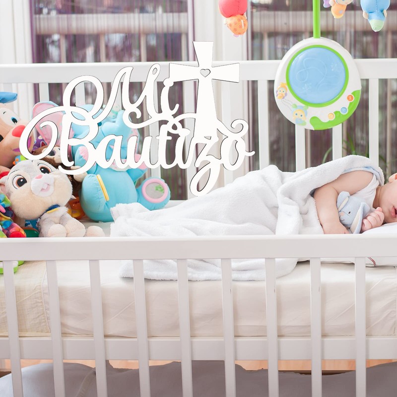 Bucherry Wooden Baby Shower Signage - Mi Bautizo Decorative Sign,