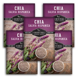 Mexican Chia Seed for Planting - 5 Packets with Instructions to Plant and Grow Mexican Chia in Your Home Vegetable Garden - Non-GMO Heirloom Variety - Survival Garden Seeds