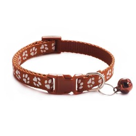 Doggie Style Store Dog Puppy Pet Small Medium Collar 2 Sizes Pawprint Design with Bell Nylon Adjustable Brown M