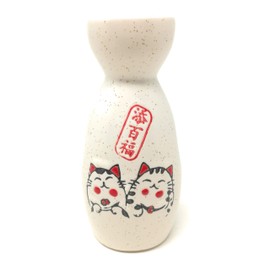 TJ Global 5-Piece Sake Set, Durable Ceramic Japanese Sake Set with 1 Carafe/Decanter/Tokkuri Bottle and 4 Ochoko cups for Hot or Cold Sake at Home or Restaurant - Cute Cat Design