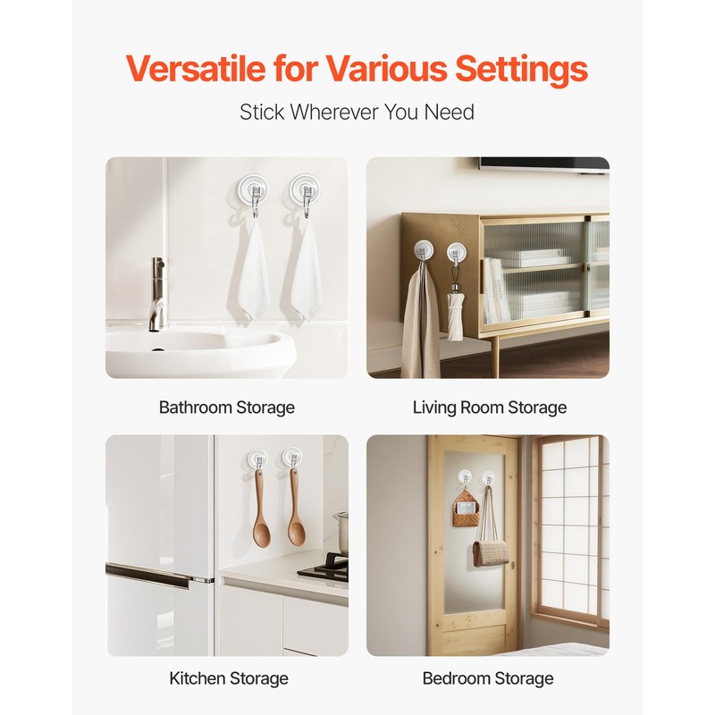 VEVOR Suction Cup Hooks 6 Pack, 2.76 x 3.54 x