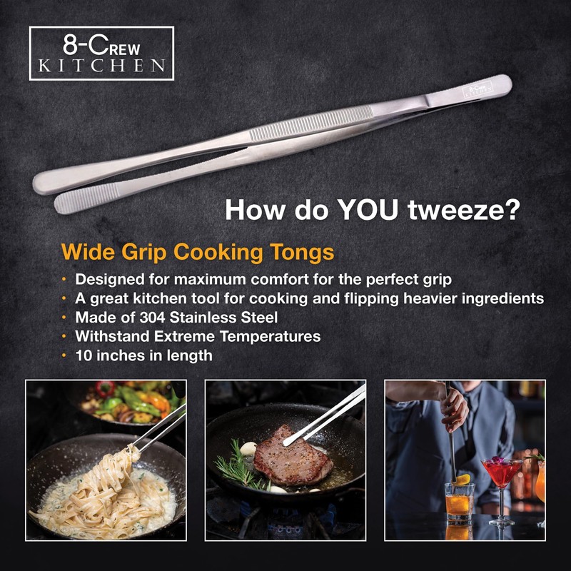 8-CREW KITCHEN Chef Tweezers - 3 Stainless Steel 8” Culinary