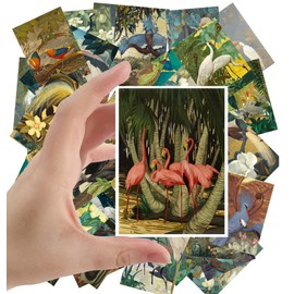 Large Stickers (24 pcs 2.5"x3.5" Each) Gorgeous Peaceful Bird Paintings of Cranes and Flamingoes Vintage Postcards Retro Greeting Card Book Illustration Reprint