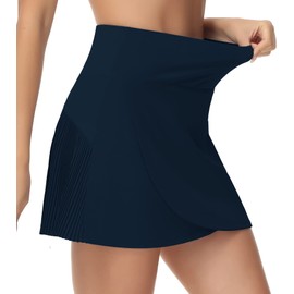 THE GYM PEOPLE - Faldas de tenis de cintura alta para mujer, dobladillo cruzado en la espalda, falda plisada de golf con pantalones cortos interiores, Azul, Small