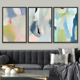 SIGNWIN Framed Canvas Print Wall Art Set Vibrant Pastel Paint Stroke Collage Shapes Abstract Illustrations Modern Art Decorative Nordic Calm/Zen for Living Room, Bedroom, Office - 16"x24"x3 Black