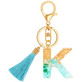 TTYY Alphabet Initial Letter Keychain for Women gift To Little Girls Tassel Butterfly Pendant Key Ring for Backpack (cyan crystal LetterK)