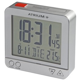 Atrium Radio Alarm Clock Travel Alarm Clock Small Digital Quartz LCD Sensor-Controlled Night Light Lighting Silver A740-19