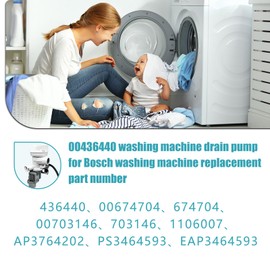 00436440 Washing Machine Water Drain Pump for Bosch Washing Machines Replacement for 436440, 00674704, 674704, 00703146, 703146, 1106007, AP3764202, PS3464593, EAP3464593