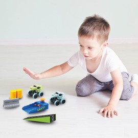 Exost Smash and Go Deluxe Collectable Car Racing Set, Friction Powered with Press to Release, Pack of 2 Mini Cars and 8 Accessories with Launcher, Gift for Boys and Girls