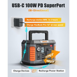 BALDR Portable Power Station 300W 231Wh Power Bank with 100W Two-Way Fast Charging 2Hr to 80% 120V Pure Sine Wave AC Outlet Solar-Ready for Camping and Emergencies. (Solar Panel Optional)