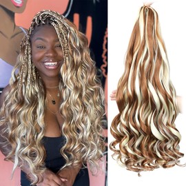 French Curly Braiding Hair 24 Inch 8 Packs - Pre Stretched Bouncy Braiding Hair- Loose Wavy Synthetic Hair Extensions for Black Women (24 inch 8 packs 30/613)