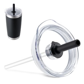 Bluwing 20 oz Tumbler Lid with Straw for YETI, Replacement Lid for YETI Rambler 20 oz Tumbler, 24oz Mug, 25 oz Straw Mug, Spill Proof Lids(Black)