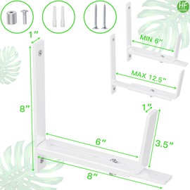 HFHOME 6 PCS Adjustable Planter Box Brackets (6 to 12.5 in), Universal Window Box Brackets, Heavy Duty Metal Flower Box Wall Mounting Hooks for Balcony, Fences, Patio, and Garden - White