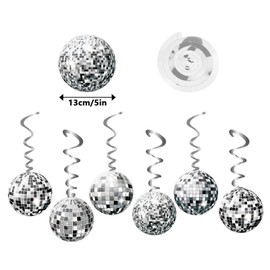 Zcbzbn 36 StüCk Disco Ball Dekorationen Girlande, Disco Party Dekorationen, Silber Disco Ball Hanging Swirl Dekorationen, 70'S Neon Disco Party Deckendekorationen, Vintage Disco Mania Party Geburtstag