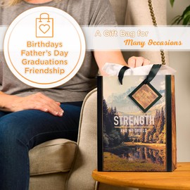 Christian Art Gifts Portrait Scenic Landscape & Valley Portrait Gift Bag w/Tag & Tissue Paper Set for Men & Women: The Lord is My Strength - Psalm 28:7 Bible Verse, Black & Gold Multicolor, Medium