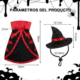 Disfraz de Gato de Halloween, Capa de Halloween para Gatos, con Capa de Vampiro y Sombrero de Bruja. Disfraz de Bruja Mascota Ajustable, Apto para Gatos, Perros y Animales Pequeños (Amarillo)