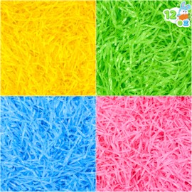 JOYIN 12oz (340g) Multicolor Easter Grass, Recyclable Grass Shred Pastel 4 Colors for Easter Egg Hunt(Pink, Yellow, Sky Blue, Green)