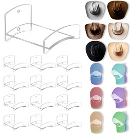 Cowboy Hat Rack(12Pack) - Wide Brimmed Organizer - Strong Adhesive Cowboy Holder - 2.2Inch Hooks for Walls - 2 Mounting Option Holder - Hangers for Doors and Closets - Clear