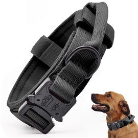 Tactical Dog Collar, Adjustable Military Training Nylon Dog Collar with Control Handle and Heavy Quick-Release Metal Buckle for Small Medium Large Dogs, Black M