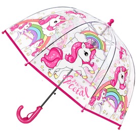 RONIARE Kids Umbrella Clear Bubble Umbrellas for Rain,Safety Dome Windproof Umbrella for Kid Girls and Boys,Pink