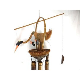 Hand Carved Large Beautiful Bamboo Wood Bobbing GOONIE Bird with NEST of Babies Wind Chime