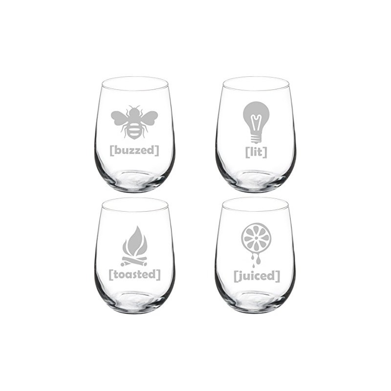 MIP Set of 4 Wine Glass Goblet Funny Drunk Buzzed