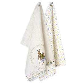 IHR Edward Rabbit Tea Towels 50 x 70 cm Pack of 2 Kitchen Dryer Easter Bunny Easter Eggs Spring Pink Yellow Blue Cream White Cloth