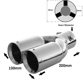 Rumplex Exhaust Trim Double Pipe Double Round Stainless Steel Sports Exhaust Tailpipe End Pipe Trim Exhaust Tips Tailpipe Trim Silencer Tip Universal Exhaust Pipe Chrome Rustproof