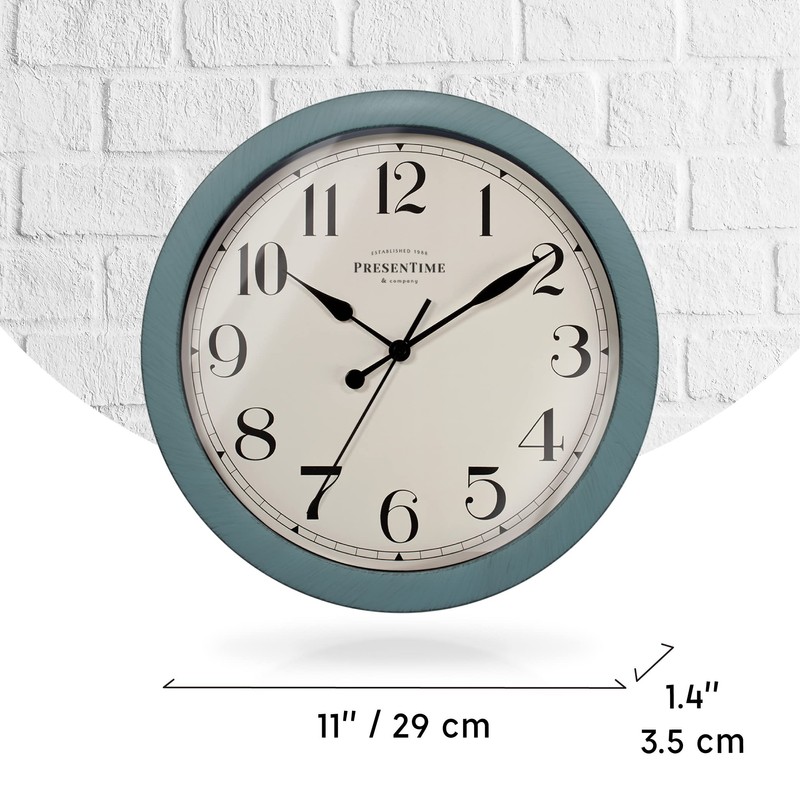 Presentime & Co Vintage Farmhouse Wall Clock, Aged Teal Finish,