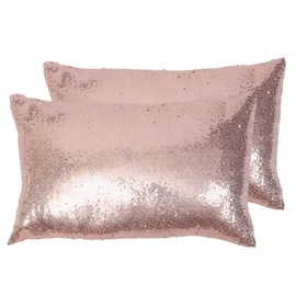 Eternal Beauty Set of 2 Sequin Decorative Pillow Cover Rose Gold Lumbar Pillow Covers for Couch Bed Lumbar Pillows 12 X 20 Inches