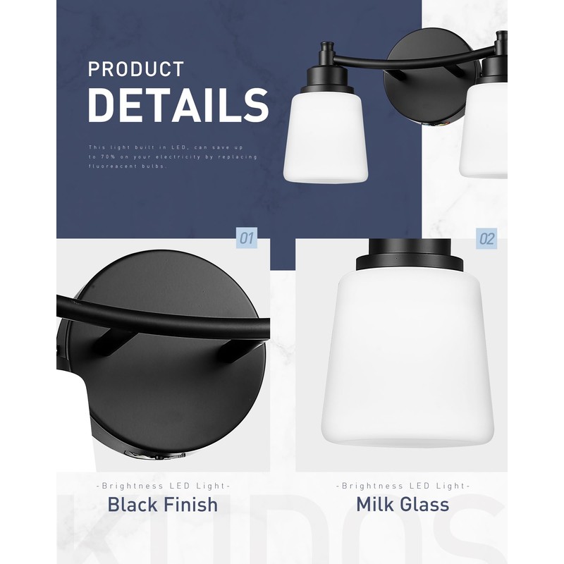 kudos Black Bathroom Light Fixtures Over Mirror, 21 Inch 3-Light