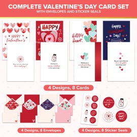 Decorably Decorably 8 Pack Foiled 4x6in Valentines Day Cards with Envelopes and Stickers, 4 Elegant Designs Valentines Cards for Adults, Family, Friends with Printed Message Inside