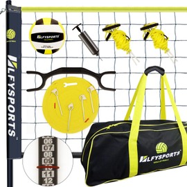 LFYSPORTS Portable Volleyball Net Set Outdoor, Professional Volleyball Set with Adjustable Height Poles, Scoring Marker, Boundary Line, with Pump and Carrying Bag for Backyard Beach
