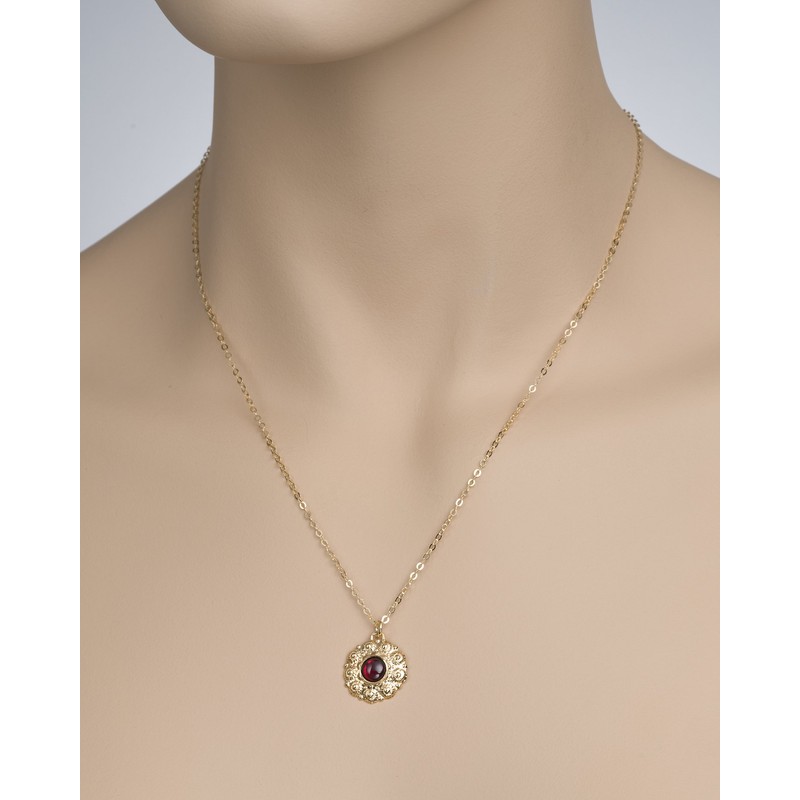 Stera Jewelry 14k Gold Plated Silver Red Gemstone Exquisite Flower