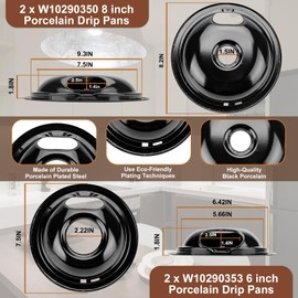 W10290350 W10290353 Porcelain Burner Drip Pans & MP22YA Electric Range Burner Element Unit Set & 330031 Range Burner Receptacle Kit Compatible with Whirlpool Frigidaire Range Oven/Stove by Cenipar
