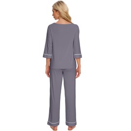 WiWi Pajamas for Women Scoop Neck 3/4 Sleeve Pajama Set Soft Sleep Lounge Set Sleepwear -Viscose from bamboo S-XXL,Dark Grey,Medium