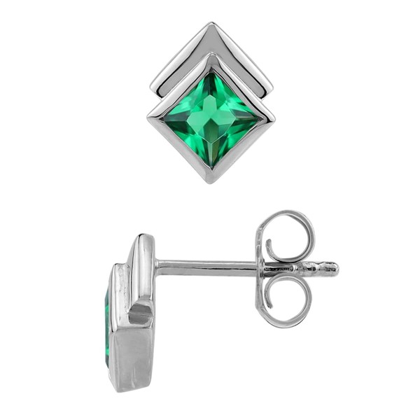 Silvershake 4MM Created Nano Green Emerald White Gold Plated 925