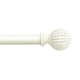 eTeckram 5/8" single Curtain Rod with Balle Finials (Weathered White, 48"-84")