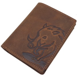 myledershop Genuine Buffalo Full Leather Wallet / Purse in Portrait or Landscape Format with Wild Boar Motif or without Moitv with RFID & NFC Protection, Model 1 / Portrait, Modern