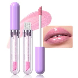 Hxssll Liquid Pearlescent Lip Stain with Fine Glitter, High Shine Liquid Lip Gloss Set, Non-Sticky Long-Lasting Lipstick Moisturizing Lip Oil15#(Light Purple)
