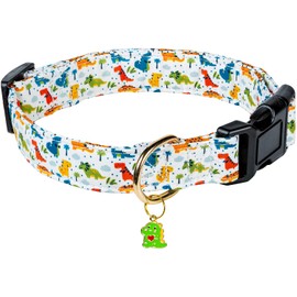 PREHAI PREHAI Cute Cotton Dog Collar for Small Medium Large Dogs Special Design Cute White Dinosaur Dog Collar for Boy Male Dogs Soft Adjustable Dinosaur Puppy Collars for Boy Male Dogs Pet Collar