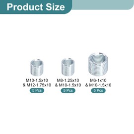 sourcing map 15Pcs Threaded Inserts, 3 Sizes Stainless Steel 303 Screw Thread Sleeves Thread Repair Insert for Mechanical Equipment