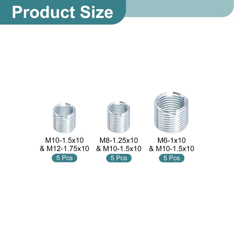 sourcing map 15Pcs Threaded Inserts, 3 Sizes Stainless Steel 303