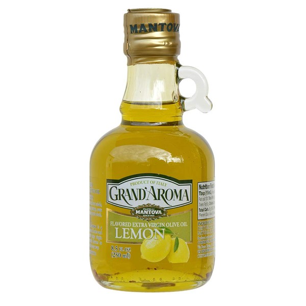 Mantova Grand’Aroma Lemon Flavored Extra Virgin Olive Oil, made in Italy, cold-pressed, 100% natural, heart-healthy cooking oil perfect for salad dressing, pasta, garlic bread, meats, or pan frying, 8.5 oz (Pack of 2)
