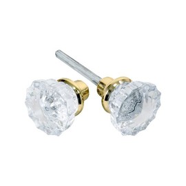 Mortise Lock Crystal Glass Door Knob Replacement Set, Brass Finish Base,